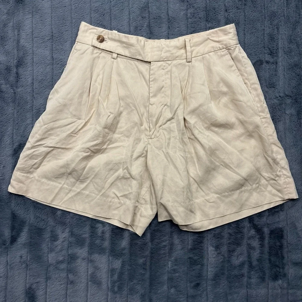 Banana Republic Womens Tan Beige Pleated Tencel Lyocell Shorts Size 8 High Rise